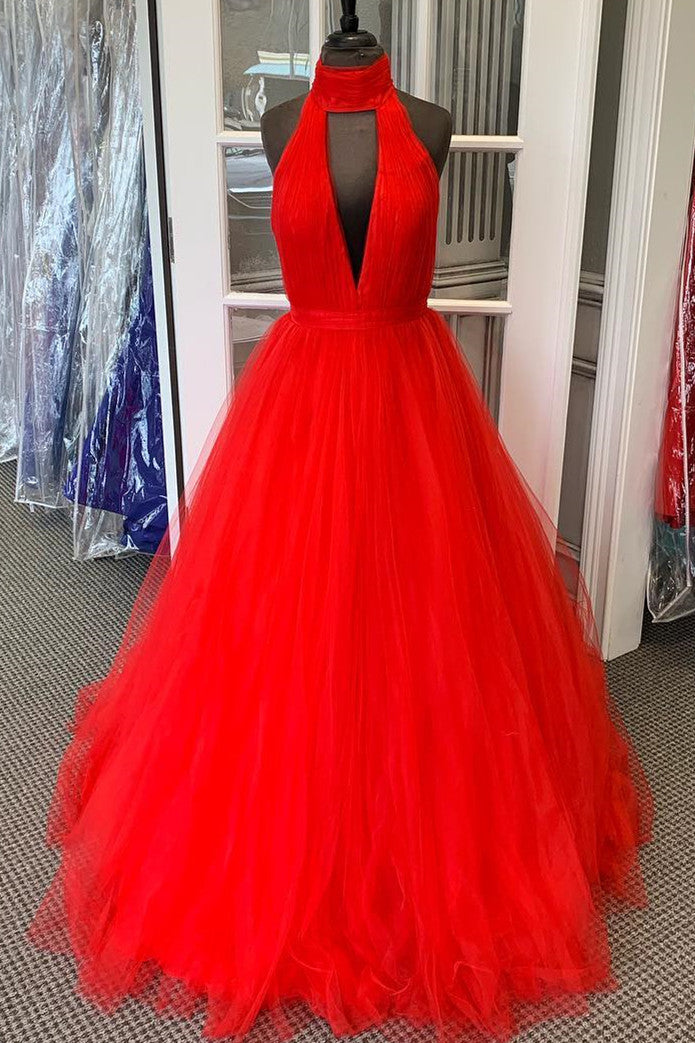 Red Tulle Halter DRess