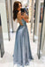 Sparkly A line Burgundy V neck Long Prom Dresses, Simple Evening Dresses OM0032