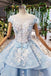 Princess Light Sky Blue Prom Dress with Flowers, Ball Gown Quinceanera Dress PDP50