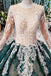 Green Long Sleeves Ball Gown Lace Prom Dress with Appliques, Long Prom Gown PDP51