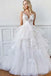 Romantic A-Line V Neck Tiered Appliques Tulle Long Wedding Dresses PPD87