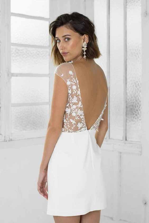 White Scoop Cap Sleeves Lace Short Prom Dresses, Homecoming Dress with Tulle OMH0166
