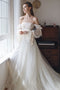 Elegant A line White Chiffon Off the Shoulder Long Sleeves Wedding Dresses with Beads OW0005