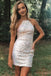 Sparkly White Sequins Tight Homecoming Dresses Sleeveless Short Prom Dresses OMH0175