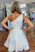 Sparkly A Line Sequined White One Shoulder Homecoming Dress, Short Prom Dress OMH0213