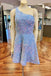 Sparkly A Line Sequined White One Shoulder Homecoming Dress, Short Prom Dress OMH0213