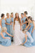 A-Line Round Neck Floor-Length Sky Blue Chiffon Bridesmaid Dress PDR90