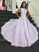 A-Line Floor-Length Lilac Printed Prom Dress, Simple Long Evening Dresses PDJ12