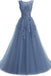 A Line Round Neck Lace Appliques Floor Length Prom Dresses PDR11