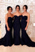 Mermaid Sweetheart Sweep Train Navy Blue Long Bridesmaid Dress PDR92