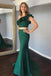 Cheap Two Pieces Mermaid One Shoulder Green Prom Dress With Ruffles PDK69
