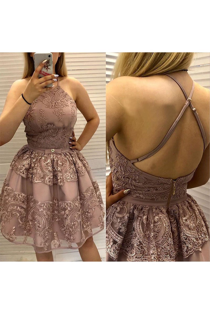 A-Line Criss Cross Straps Back Homecoming Dress With Appliques PPD12