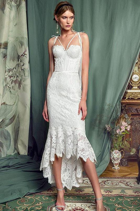 Elegant Lace White Sheath Prom Dress, Lace Simple Wedding Dress PDP70