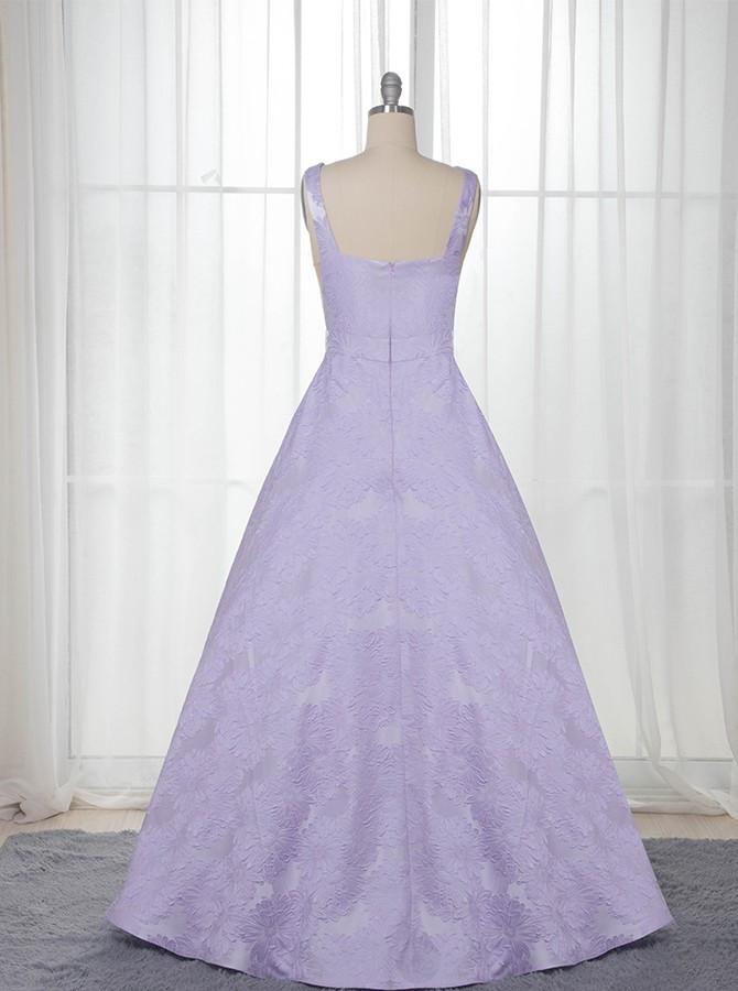 A-Line Floor-Length Lilac Printed Prom Dress, Simple Long Evening Dresses PDJ12
