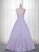 A-Line Floor-Length Lilac Printed Prom Dress, Simple Long Evening Dresses PDJ12
