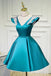 V Neck A Line Satin Appliques Short Homecoming Dresses PDN47