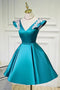 V Neck A Line Satin Appliques Short Homecoming Dresses PDN47