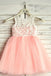 A-Line Round Neck Floor-Length Pink Flower Girl Dress with Lace PDP19