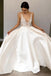 A-Line Deep V-Neck Floor-Length Satin Wedding Dress with Lace Appliques PDR42