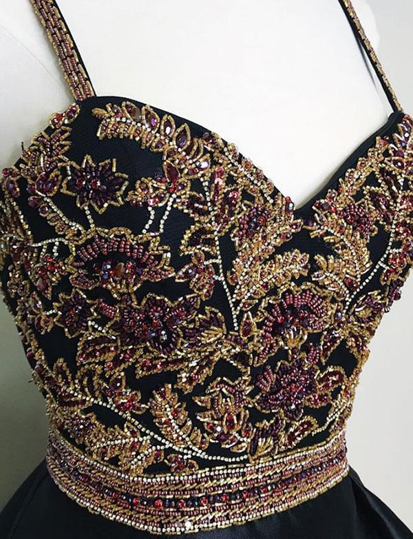 New Arrival Black Spaghetti Straps A Line Beading Homecoming Dresses PDO58