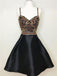 New Arrival Black Spaghetti Straps A Line Beading Homecoming Dresses PDO58
