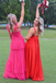 New Styles Hot Pink Long Prom Dresses A Line Tulle Tiered Formal Evening Gown OM0339