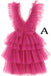 New Styles Hot Pink V Neck Tiered Homecoming Dresses, Tulle Short Prom Party Dress OMH0259