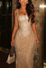 Champagne Square Mermaid Straps Prom Dress Sequins Sleeveless Corset With Beads OM0455