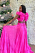 Fuchsia A line V Neck Ruffles Chiffon Prom Dresses, Long Dance Dresses OM0413