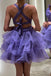 Hot Pink Organza V neck Short Prom Dress, Tiered A line Homecoming Dresses OMH0306