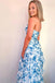 Elegant Mermaid Sweetheart Printed Chiffon Long Sleeveless Prom Dresses with Slit OM0441