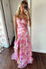 Elegant Mermaid Sweetheart Printed Chiffon Long Sleeveless Prom Dresses with Slit OM0441