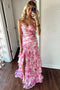 Elegant Mermaid Sweetheart Printed Chiffon Long Sleeveless Prom Dresses with Slit OM0441