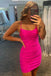 Rose Pink Spaghetti Straps Scoop Tight Homecoming Dress, Lace up Dance Dress OMH0268