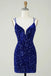 Glitter Royal Blue Sequins V Neck Homecoming Dresses With Tight, Criss Cross Straps Dress OMH0269