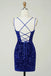 Glitter Royal Blue Sequins V Neck Homecoming Dresses With Tight, Criss Cross Straps Dress OMH0269