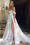 Simple A Line Off the Shoulder Tulle Long Wedding Dress, Appliques Lace Bridal Dress OW0152