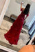 Sparkly A line Burgundy Off the Shoulder Tiered Tulle Prom Dresses With Slit OM0391