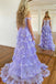 A Line Off the Shoulder Lilac Sweetheart Corset Layers Prom Dresses With Slit OM0397