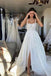 Gorgeous A line Ivory Straps Scoop Appliques Lace Long Wedding Dress With Slit OW0149