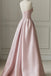 Simple A line Pink Strapless Satin Sleeveless Floor Length Long Prom Dresses OM0399