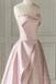 Simple A line Pink Strapless Satin Sleeveless Floor Length Long Prom Dresses OM0399