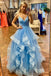 Charming A line Spaghetti Straps V Neck Blue Prom Dresses, Evening Dresses OM0402