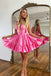 A Line Fuchsia Sweetheart Straps Above Knee Short Prom Dress, Homecoming Dress OMH0303