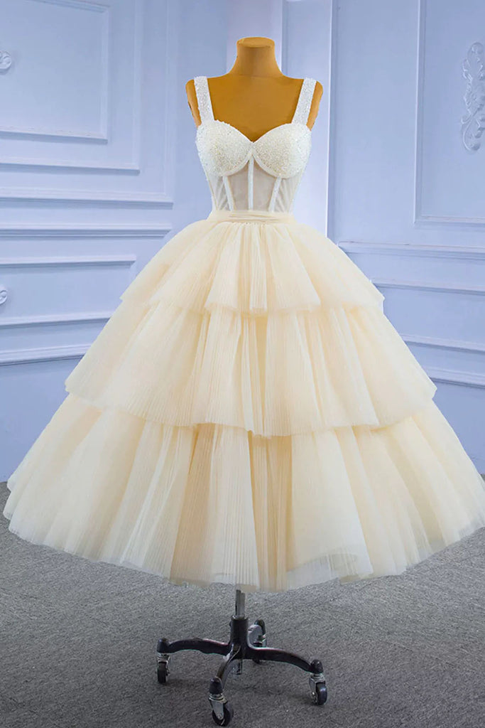 Ball Gown Straps Tulle Layers Corset Short Prom Dress, Homecoming Dresses OMH0300