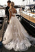 Elegant A line V neck Sleeveless Wedding Dress With Appliques Lace, Long Beach Bridal Dress OW0156