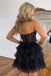 Sparkly A line Black Strapless Tiered Corset Short Homecoming Dresses OMH0284