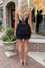A Line Black Strapless Ruched Cutout Tiered Ruffle Mini Homecoming Dress OMH0322
