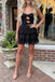 A Line Black Strapless Ruched Cutout Tiered Ruffle Mini Homecoming Dress OMH0322