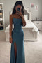 Sheath Spaghetti Straps Floor-Length NS Elastic Woven Satin Prom Dress With Slit OM0436